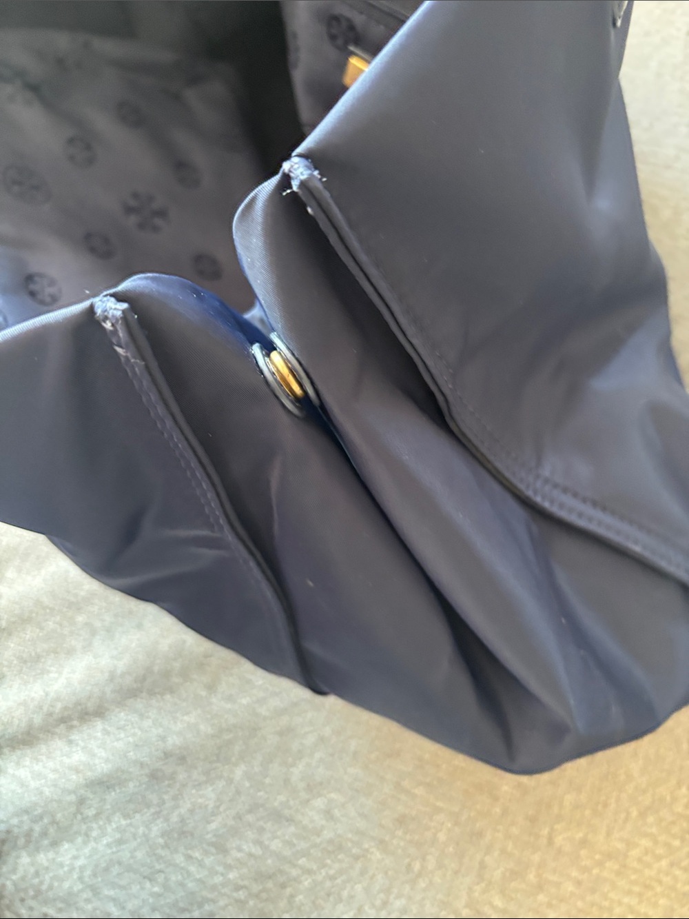 Tory Burch Navy Logo Nylon Tote - Picture 7 of 10